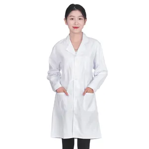 Nova chegada de alta qualidade para mulheres, casaco branco de laboratório, uniformes hospitalares, roupão médico