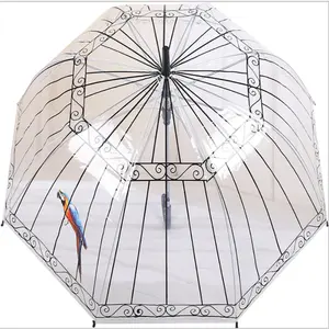 Простой прозрачный зонт Купол Пластиковый прозрачный зонт для дождливого дня с рисунком попугая