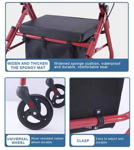 पुश-सक्षम शॉपिंग कार्ट वरिष्ठ लोगों के वॉकर रोलेटर, सीट के साथ फोल्डेबल - Product Image 5
