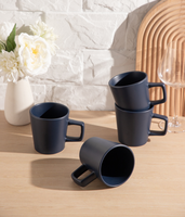 Ensemble de vaisselle en céramique bleu foncé mat, 16 pièces, écologique, durable, réutilisable, style classique, assiettes, bols, tasses, kit de vaisselle, compatible lave-vaisselle