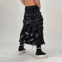 Jeans noirs sur mesure DiZNEW pour hommes, jeans slim déchirés avec technique de broderie et jeans imprimés taille mi-haute personnalisés