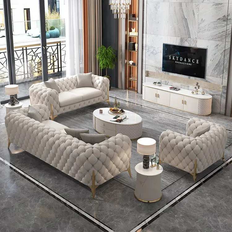 Conjunto de sofá con patas de acero inoxidable y cuero en forma de U, muebles para el hogar, diseño moderno, estilo lujoso, novedad