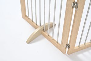 Clôture pour animaux de compagnie en MDF beige avec barres en acier inoxydable, barrière rectangulaire moderne pour <span class=keywords><strong>chat</strong></span> et chien, 160x57cm - Product Image 4