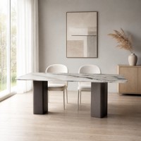 Table à manger rectangulaire minimaliste moderne avec pieds en métal pour salon
