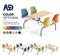 Ensemble table et chaises de cantine en plastique PP, structure métallique, sièges interconnectés pour salle scolaire