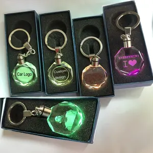 2026 Gift Promotional Gifts Custom 3D Laser Engraving Crystal <strong>Car</strong> Logo <strong>Key</strong> <strong>Chains</strong> with Led Light Keyring - Product Image 3