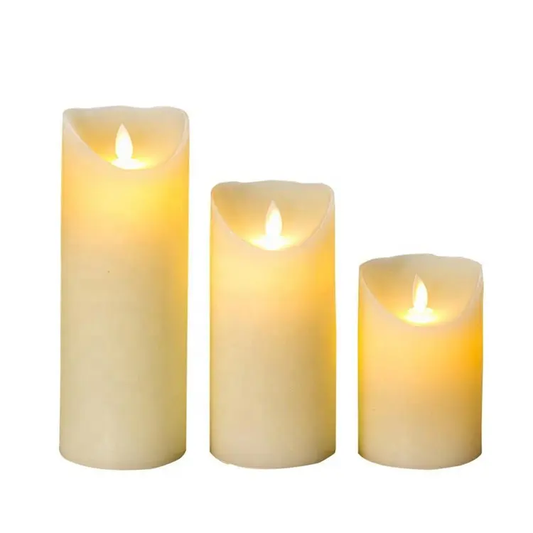 Battery Operated Pillar Shape Flameless Flickering Wick Plastic LED Candle