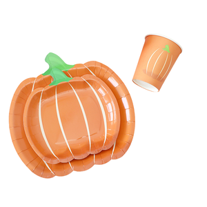 Assiettes et gobelets en papier jetables DAMAI pour Thanksgiving, kit de décoration de table jetable pour fête de la récolte, thème citrouille - Product Image 1