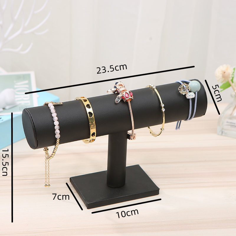 Black leather single-row bracelet display stand