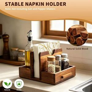 Wooden Divided Tableware Storage Rack With <b>Paper</b> Towel Holder Desktop <b>Kitchen</b> Organizer Multipurpose 8-11.9in Depth - Product Image 3