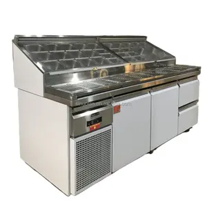 Охладитель Saladette размера GN, 3 двери, стол для приготовления пиццы, кухонный холодильник с гранитной столешницей