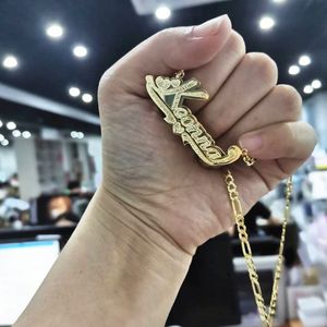 Collana con doppio nome di cristallo vecchio inglese personalizzato gioielli con nome personalizzato fiori cuore Hip Hop lettera collana - Product Image 3