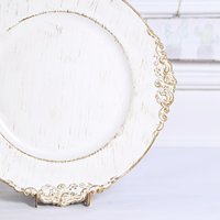 13 Zoll Antike Runde Viktorianische Plastik-Platzteller mit Barockem Blätter-Relief für Esstische, Servieren und Empfänge