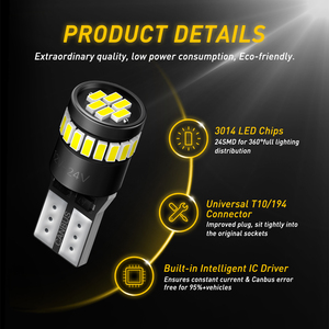 หลอดไฟ LED AUXITO รุ่นขายดี T10 194 สีขาว 240 ลูเมน หลอดไฟหน้า LED 6000K สำหรับไฟภายในรถยนต์ - Product Image 2