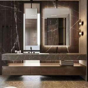 Ensemble de meuble-lavabo de salle de bain moderne personnalisé de type suspension, minimaliste et exquis, avec miroir intelligent, pour hôtel haut de gamme - Product Image 1