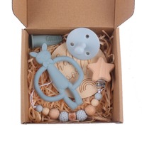 Coffret Cadeau de Jouets de Dentition en Silicone pour Bébé, Chaîne Attache-Sucette en Bois Étoile, Anneau de Dentition Doux Lapin Éléphant, Cadeau de Naissance pour Nouveau-né