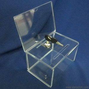 Boîte de don en acrylique transparent avec étiquette de signe Boîte à suggestions Lucite avec serrure supérieure Boîte de collecte de bienfaisance en plexiglas Poubelle à monnaie - Product Image 5