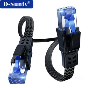 High Speed Cat8 <b>Flat</b> <b>Ethernet</b> <b>Cable</b> Braided 2000MHz Internet Network Cord for Home Office - Product Image 1