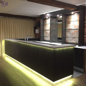 Mostrador de barra de cocina personalizado para el hogar, Diseño de barra LED de superficie sólida con fregadero para lugares pequeños - Product Image 1