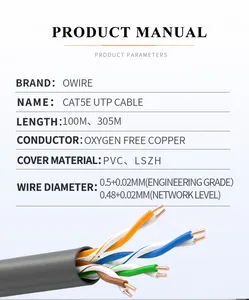 Owire 0,48 24AWG PVC LSZH PE RTS CE CMR cat5 lan cable de red de Cable