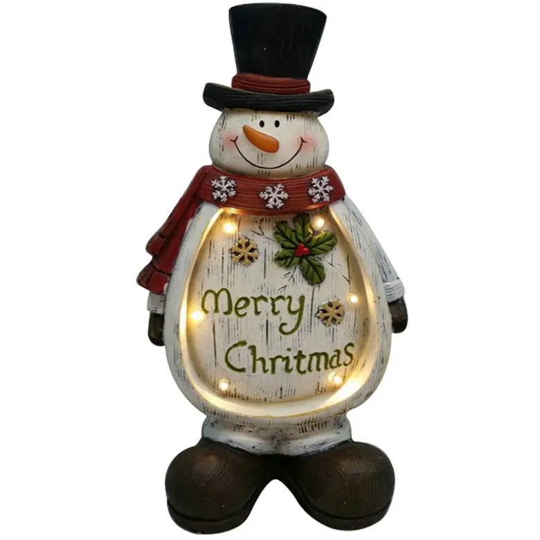 Wholesale crafts black hat and red scarf christmas decorative snowman with led lights