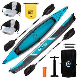 Kayak de pêche double places bleu pour sports nautiques en plein air OEM, 14 pieds, avec sièges, 430*80*10cm, bateau de pêche pour 2 personnes, 14 pieds, Kaya - Product Image 1