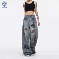 YUANBOFEI Jeans personnalisés de haute qualité, style vintage, streetwear, motif de chiot, graffiti coloré, super confortables pour unisexe