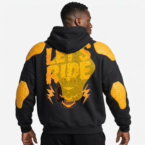 Sweat à capuche noir pour homme avec imprimé crâne jaune et épaulettes, manches longues, design sublimation, logo, toutes saisons - Product Image 1