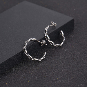 C-Shaped <b>Chain</b> Stud Earrings <b>Titanium</b> Steel Geometric Design Everyday Wear CF138 - Product Image 2