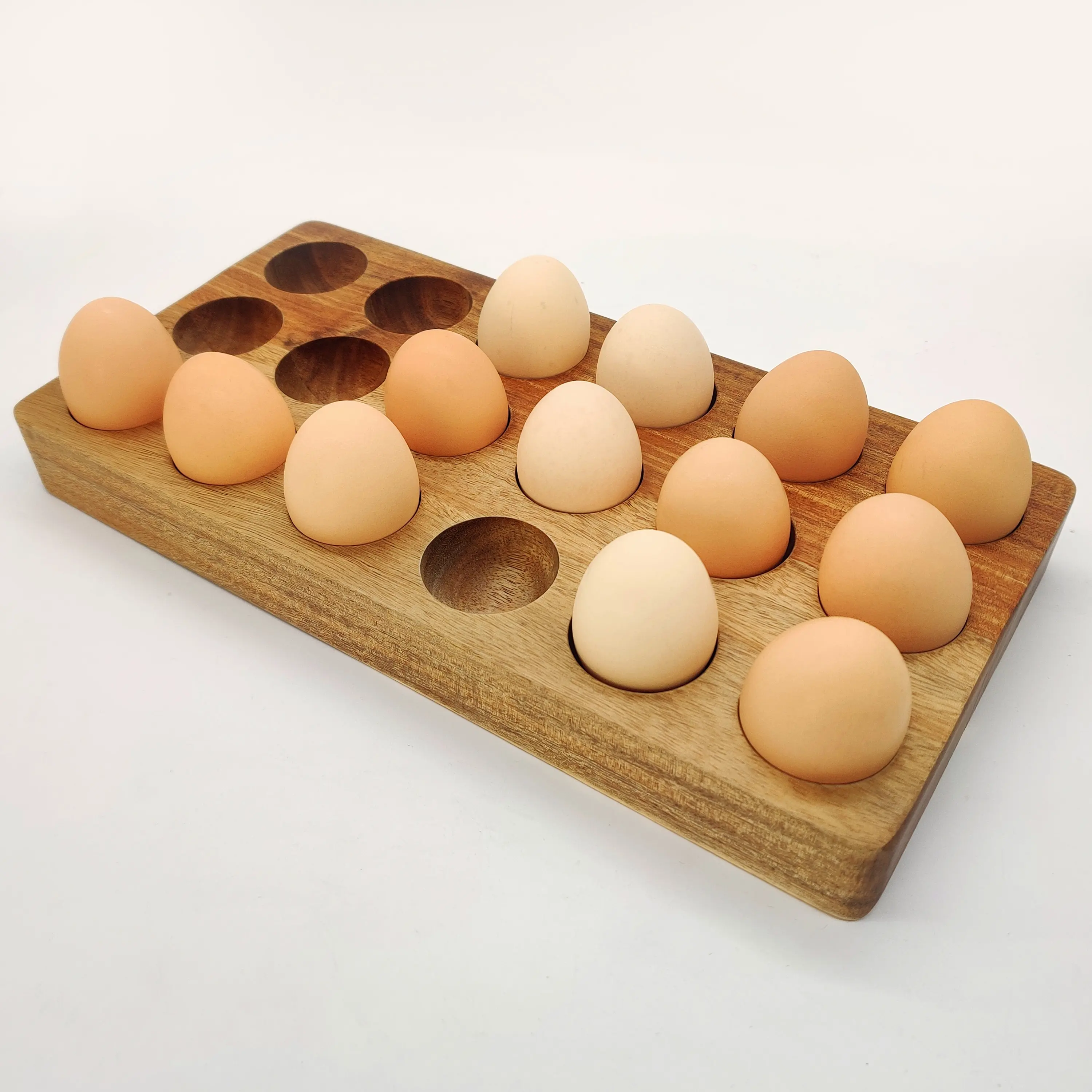 מקרר מטבח yczm מקרר 18 ביצים חורים מחזיק ביצה עץ, מגש ביצה