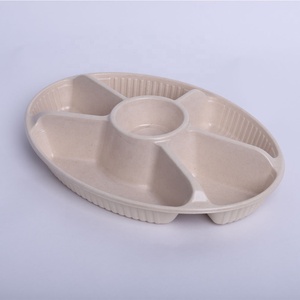 Assiettes et contenants jetables en bagasse en gros avec couvercle, plateau rond à 5 compartiments pour le camping et les plats à emporter - Product Image 3