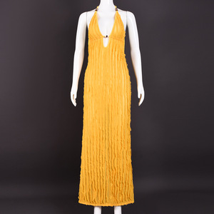 Vestidos Largos Elegantes Amarillos para Mujer, Verano 2026, Nuevos, Sin Mangas, Cuello Halter, Espalda Descubierta - Product Image 4