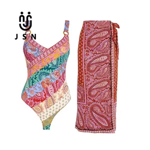 JSN Swimwear supplier custom sexy one piece swimsuit bikini cover up trendy allover print swimwear ethnic