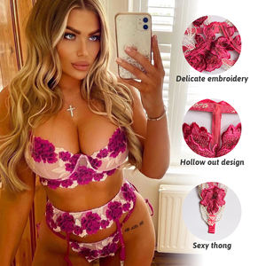La mejor calidad para mujer Sexy malla tetona reveladora Lencería transparente flor bordado sujetador ropa interior conjuntos de lencería para niñas - Product Image 1