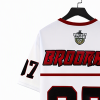 Kaus Basket Pria Brooklyn 07 Kaus Olahraga Lengan Pendek Leher Kru Gaya Jersey Merah Putih 100 Poliester Pakaian Jalanan Kasual
