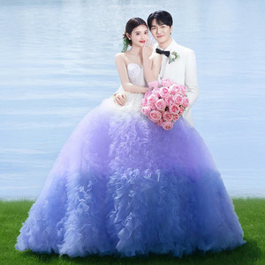 Gradient Strapless Tulle Wedding Dress Ball Gown Empire Waistline Candy Color Sweet Style For Bride - Product Image 1