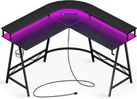 Grand bureau de jeu RGB pour ordinateur de bureau, en forme de L, noir, avec éclairage LED