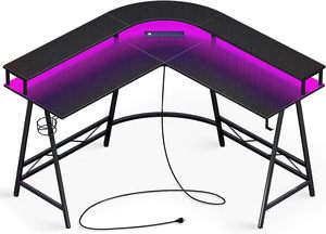 Large Desktop RGB Gaming Desk <strong>Corner</strong> L Shape <strong>Computer</strong> Gaming <strong>Table</strong> Black PC Gamer Desk With LED Light - Product Image 2