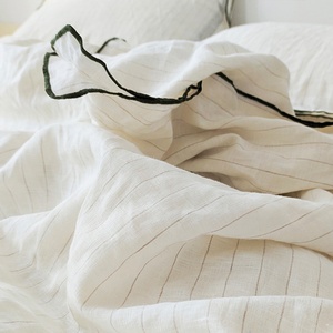 <b>King</b> Queen <b>Size</b> Linen Bedding Set for Hotel Flax Linen Fabric Fitted <b>Sheet</b> Embroidery Edge Bedsheets Customization Wholesale - Product Image 3