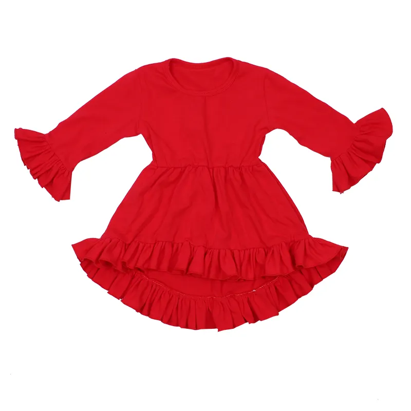 2020spring simple frock design for toddler solid color red cotton dress for Valentines baby girl hi-low princess dress for party