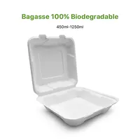 Pâte de Bagasse de canne à sucre 100% biodégradable jetable emballage alimentaire à emporter récipient à clapet boîte de papier à déjeuner