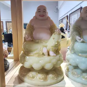 Maitreya Buddha Statue White Marble Laughing Buddha Yellow Glaze Home Decoration God of Wealth Big Belly Statue