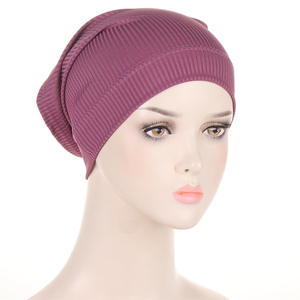 Vente en gros dames couleur unie filetage sous-capuchon turban de haute qualité casquettes correspondant à la dernière série plaine sous-capuchon - Product Image 4