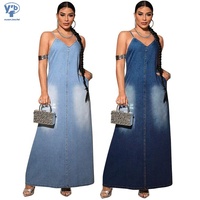 Robe longue décontractée en jean sans manches pour femme YUANBOFEI, coupe ample, taille plus, longueur cheville, bleu délavé
