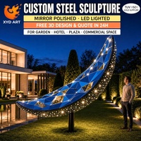 Escultura de Jardín Moderna Abstracta en Forma de Media Luna, de Acero Inoxidable 304, Pulido Espejo, con Iluminación LED, para Exteriores, Personalizada, para Villa o Plaza