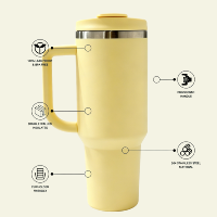 Gobelet isotherme en acier inoxydable 40 oz avec poignée, couvercle à clapet et paille, sans BPA, pour boissons chaudes et froides, idéal pour la voiture et les voyages