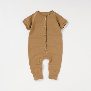 Romper bayi kasual, Jumpsuit lengan pendek penutupan kancing katun organik untuk perdagangan asing musim semi musim panas - Product Image 6