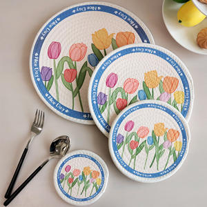 แผ่นรองจานทอจากเชือกป่านลายดอกไม้ทรงกลม แผ่นรองกันความร้อน ซักได้ กันลื่น สไตล์อินสตาแกรม - Product Image 5