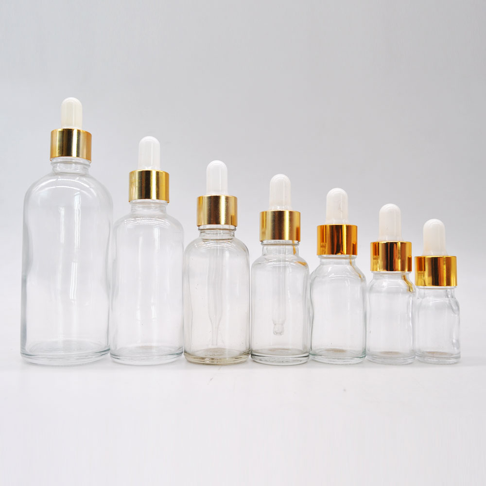 Flacon compte-gouttes en verre transparent