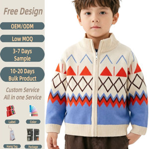 Pull cardigan personnalisé pour bébé garçon, automne-hiver, vêtements en coton, motif géométrique, jacquard, tricoté à la machine, sweat-shirt - Product Image 4